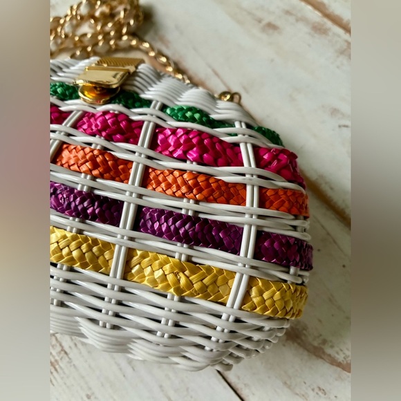 Vintage 70s purse picnic basket style plastic coated wicker shoulder bag EUC - Picture 6 of 15